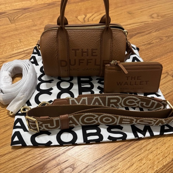 Marc Jacobs Handbags - Marc Jacobs Brown Pebbled Leather Duffle Satchel with Wallet and Branded Strap